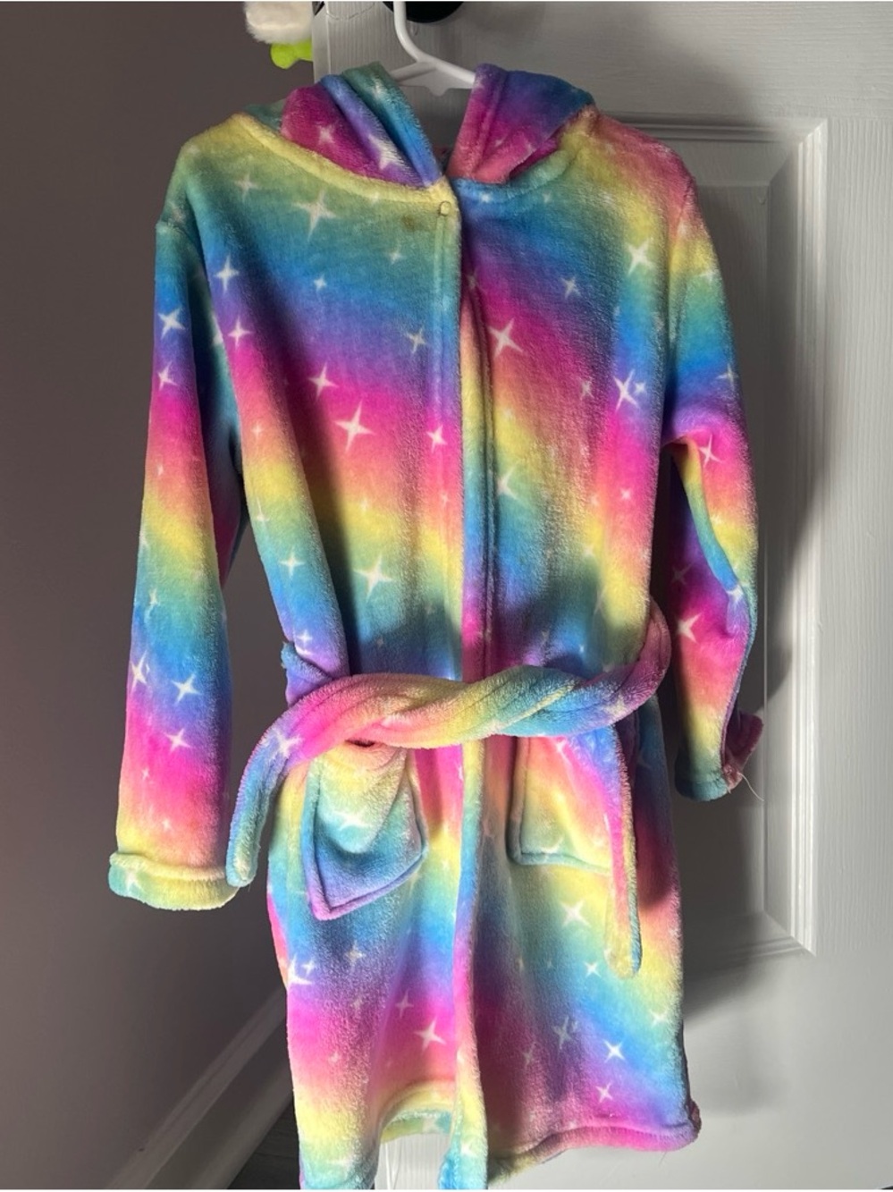 Girls Cozy Rainbow Star unicorn Hooded Bathrobe